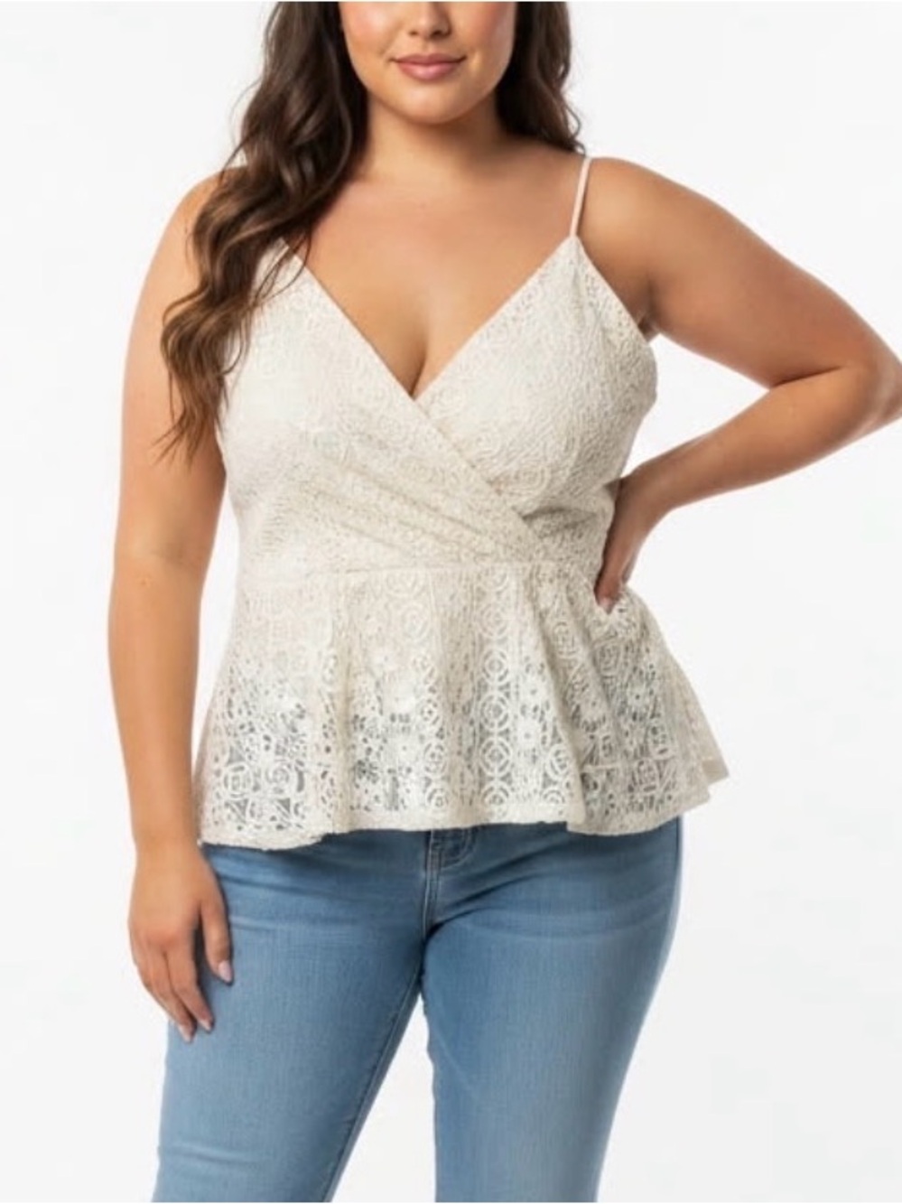 Ivory/Cream Lace Peplum Cami Top Womens size Large
